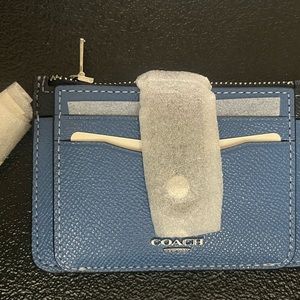 Coach Attachment Card Case Id Wallet Sky Blue Key Ring Fob NWT